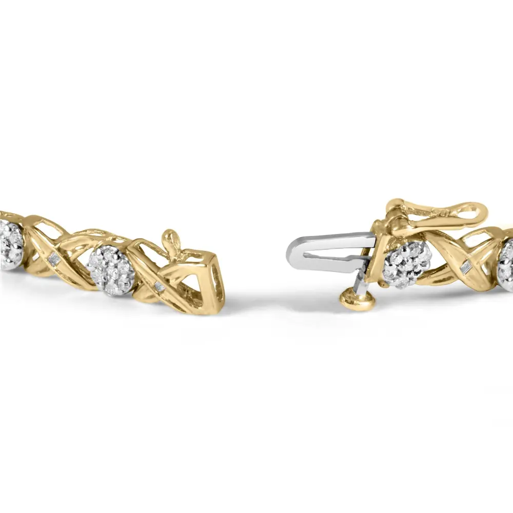 10k white gold 1.00 cttw diamond floral cluster and x link 7.25’’ bracelet (i j color i1 i2 clarity) bracelets/bracelet/link