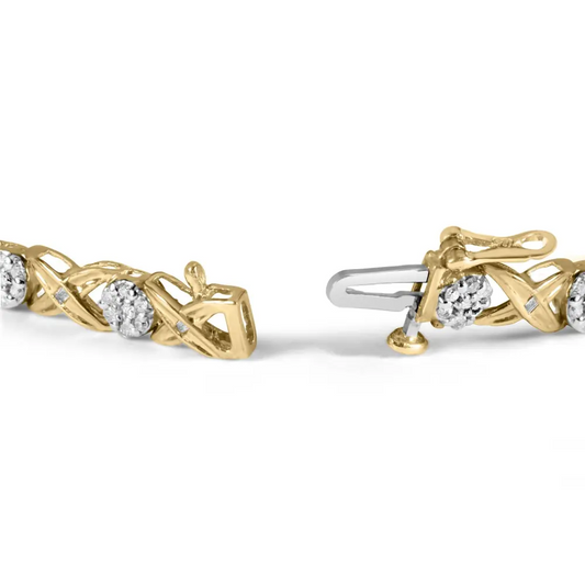 10k white gold 1.00 cttw diamond floral cluster and x link 7.25’’ bracelet (i j color i1 i2 clarity) bracelets/bracelet/link