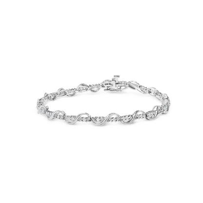10k white gold 1.00 cttw round cut diamond tennis bracelet with swirl link (h i color i3 clarity) 7’’ inches