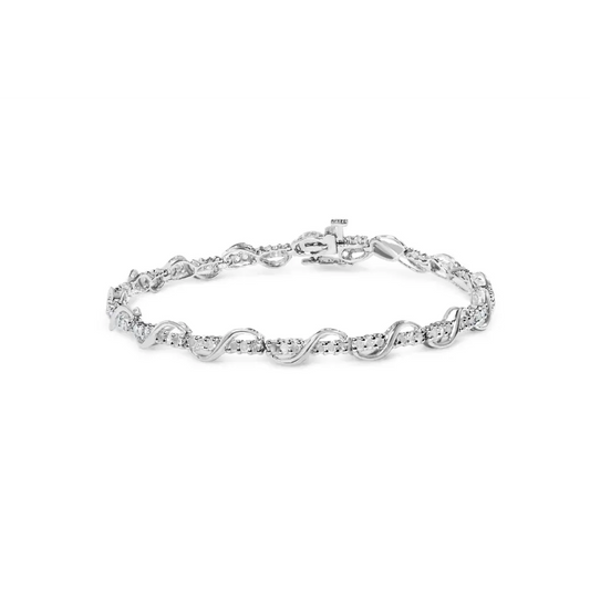 10k white gold 1.00 cttw round cut diamond tennis bracelet with swirl link (h i color i3 clarity) 7’’ inches