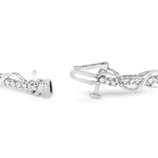 10k white gold 1.00 cttw round cut diamond tennis bracelet with swirl link (h i color i3 clarity) 7’’ inches