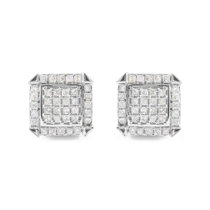 10K White Gold 1 1/10 Cttw Princess Diamond Composite and Halo Stud Earrings (I-J Color, I1-I2 Clarity) - Bijoux-NYC Direct