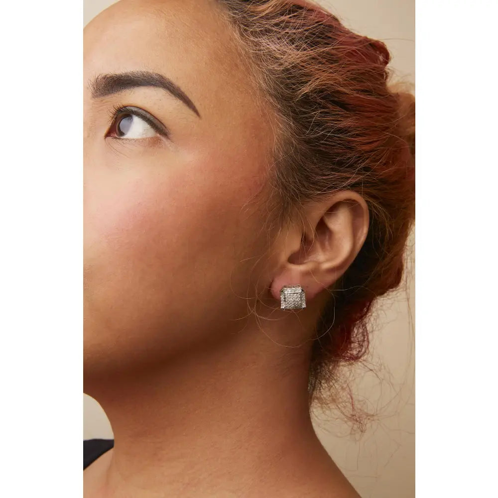 10k white gold 1 1/10 cttw princess diamond composite halo stud earrings bijoux-nyc direct