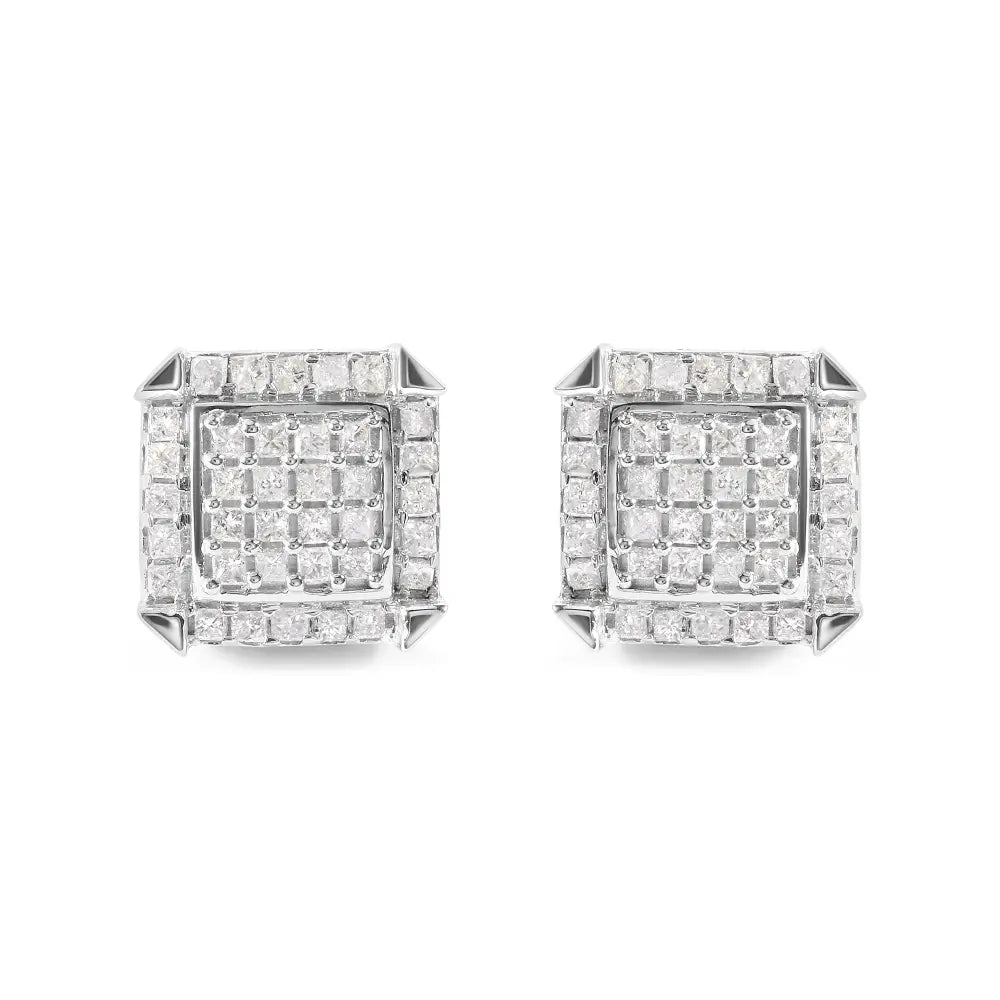 10k white gold 1 1/10 cttw princess diamond composite halo stud earrings bijoux-nyc direct