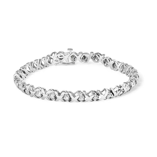10k white gold 1 1/2 cttw diamond alternating and x link 7.5’’ tennis bracelet (h i color i2 i3 clarity) bracelets/bracelet/link