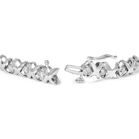 10k white gold 1 1/2 cttw diamond alternating and x link 7.5’’ tennis bracelet (h i color i2 i3 clarity) bracelets/bracelet/link