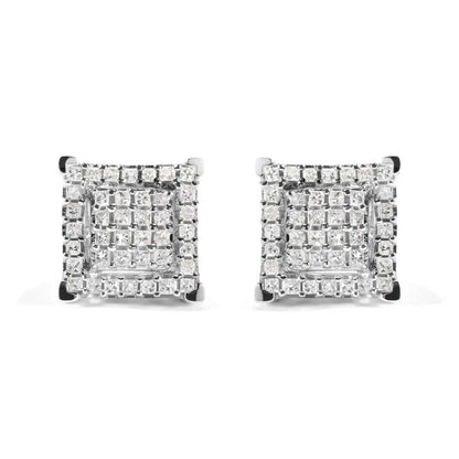 10K White Gold 1 1/4 Cttw Princess Diamond Composite Double Square and Halo Stud Earrings (I-J Color, I1-I2 Clarity) - Bijoux-NYC Direct