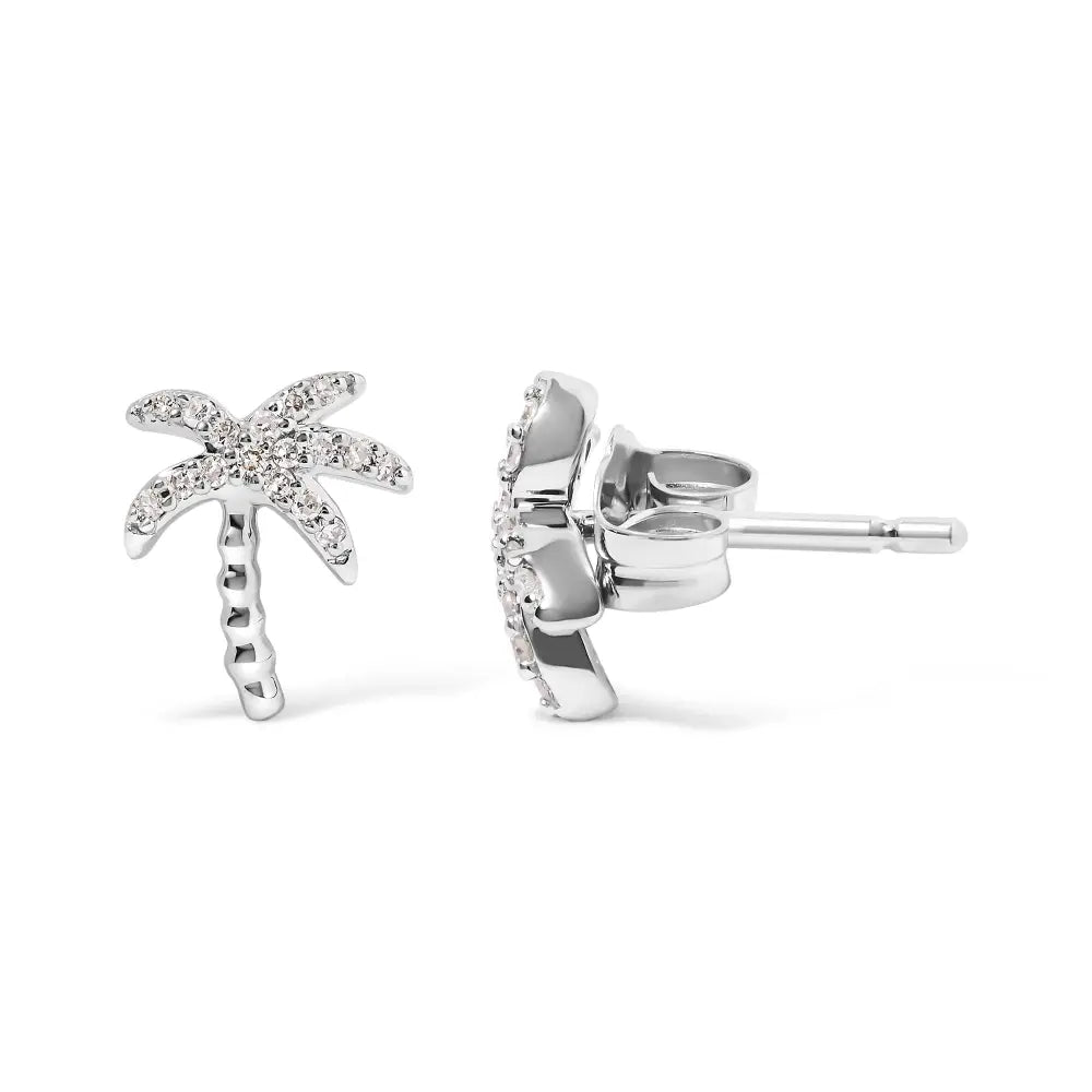 10k white gold 1/10 cttw diamond pave palm tree stud earrings bijoux-nyc direct