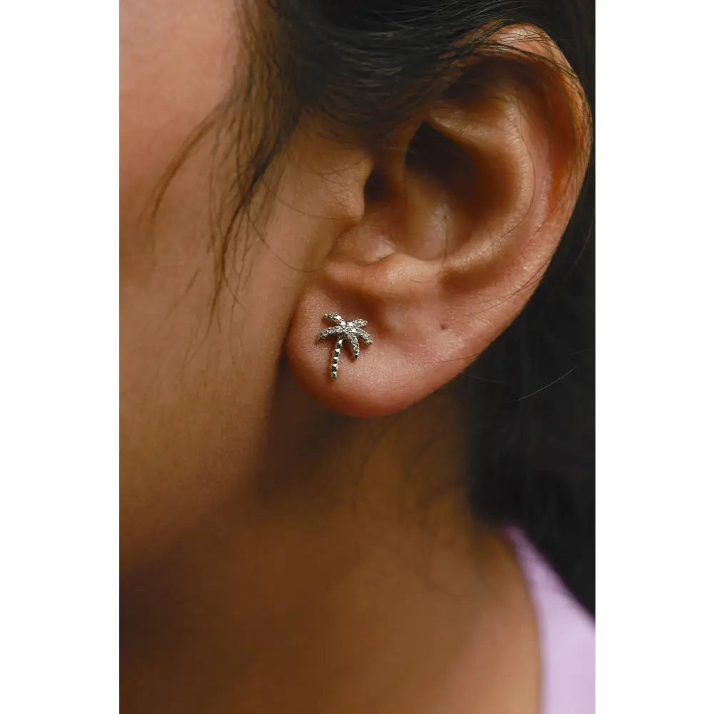 10k white gold 1/10 cttw diamond pave palm tree stud earrings bijoux-nyc direct