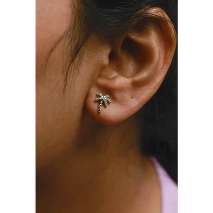 10K White Gold 1/10 Cttw Diamond Encrusted Palm Tree Stud Earrings (H-I Color, I1-I2 Clarity) - Bijoux-NYC Direct