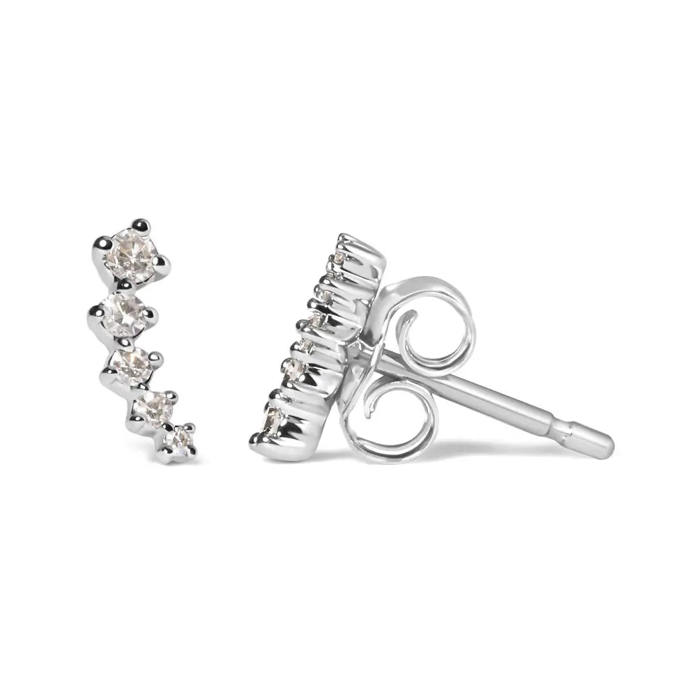 10K White Gold 1/10 Cttw Diamond Journey Style Climber Stud Earrings (H-I Color, I1-I2 Clarity) - Bijoux-NYC Direct