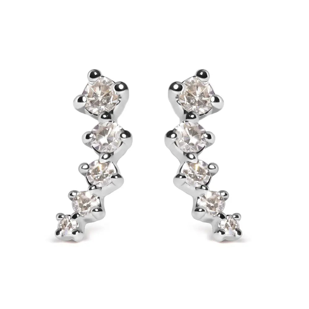 10K White Gold 1/10 Cttw Diamond Journey Style Climber Stud Earrings (H-I Color, I1-I2 Clarity) - Bijoux-NYC Direct
