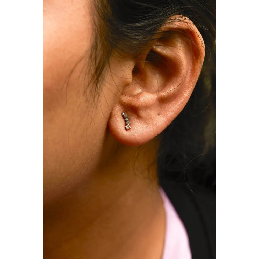10K White Gold 1/10 Cttw Diamond Journey Style Climber Stud Earrings (H-I Color, I1-I2 Clarity) - Bijoux-NYC Direct