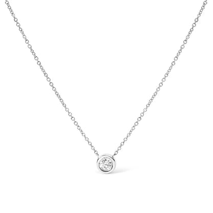 10k white gold 1/2 carat round brilliant cut diamond modern bezel set solitaire 16’’ 18’’ pendant necklace (h i color si2 i1