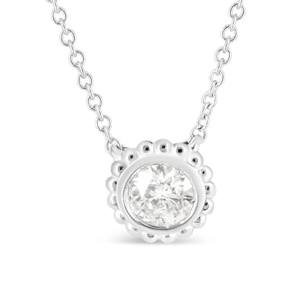 10K White Gold 1/2 Cttw Bezel Set Round Diamond Sunflower Finish 18" Pendant Necklace (I-J Color, I1-I2 Clarity) - Bijoux-NYC Direct