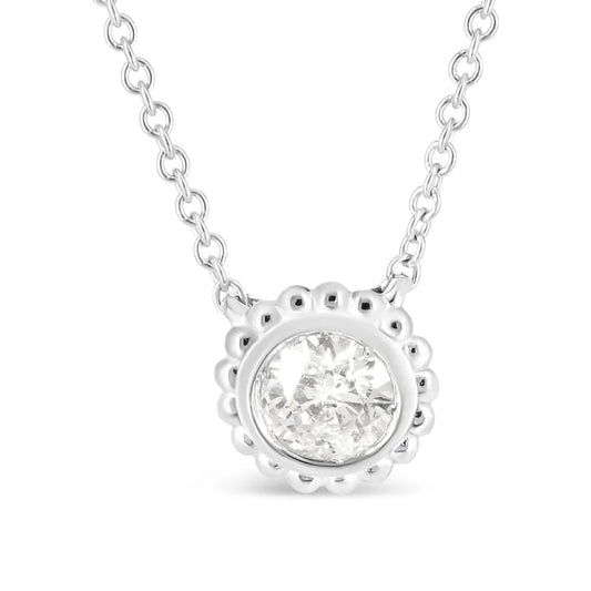 10K White Gold 1/2 Cttw Bezel Set Round Diamond Sunflower Finish 18" Pendant Necklace (I-J Color, I1-I2 Clarity) - Bijoux-NYC Direct