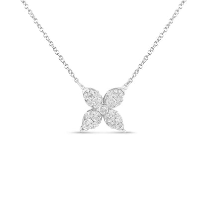 10k white gold 1/2 cttw brilliant round diamond marquise shaped 4 leaf clover adjustable 16 18’’ inch pendant necklace (i j color