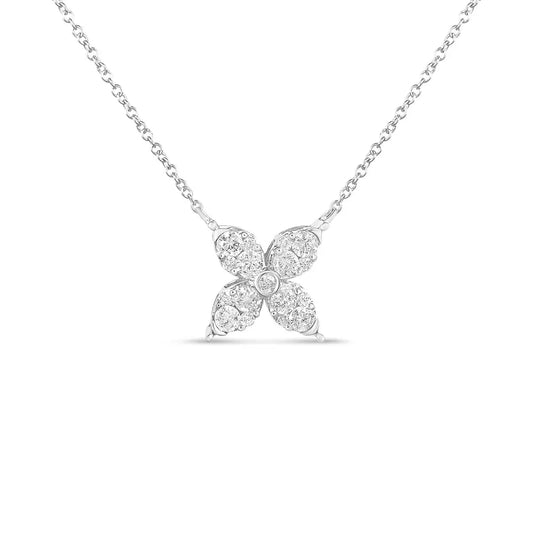 10k white gold 1/2 cttw brilliant round diamond marquise shaped 4 leaf clover adjustable 16 18’’ inch pendant necklace (i j color