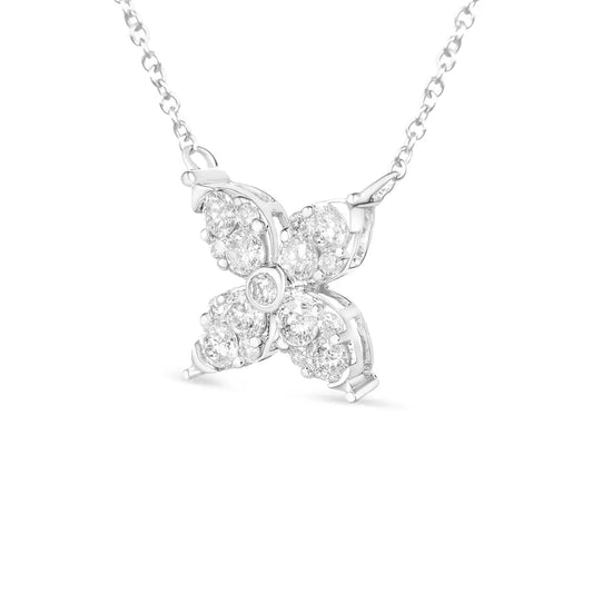 10k white gold 1/2 cttw brilliant round diamond marquise shaped 4 leaf clover adjustable 16 18’’ inch pendant necklace (i j color