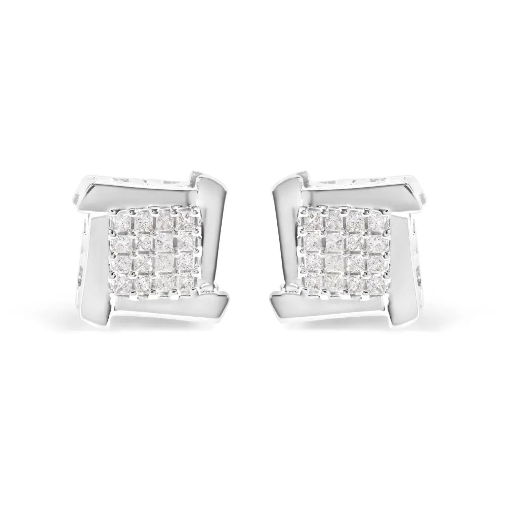 1/2 cttw princess diamond square swirl stud earrings in 10k white gold bijoux-nyc direct