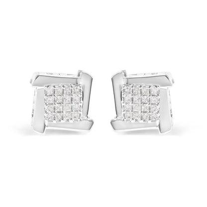 10K White Gold 1/2 Cttw Composite Princess Diamond Square and Swirl Stud Earrings (I-J Color, I1-I2 Clarity) - Bijoux-NYC Direct