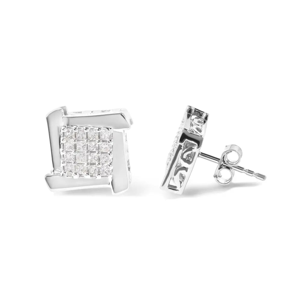 1/2 cttw princess diamond square swirl stud earrings in 10k white gold bijoux-nyc direct