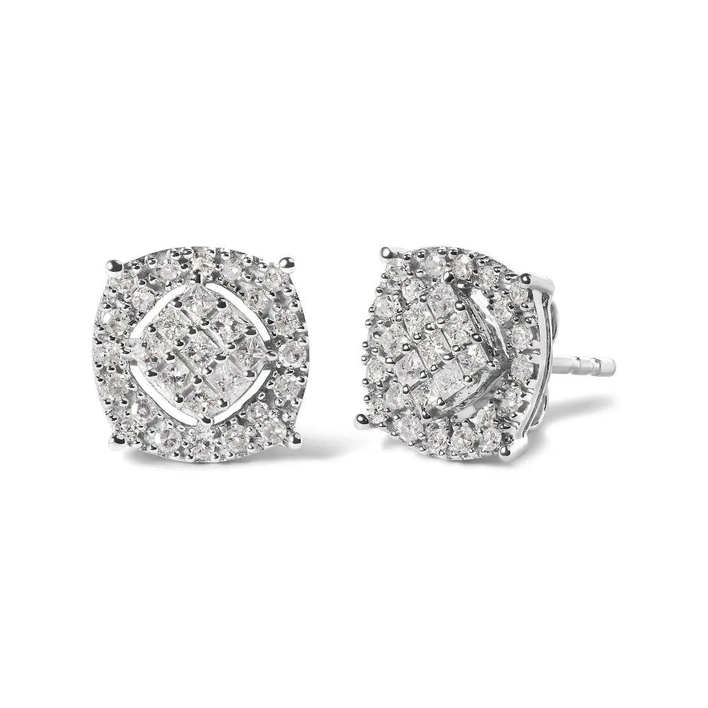 10K White Gold 1/2 Cttw Diamond Cushion Shaped Composite Stud Earrings (I-J Color, I1-I2 Clarity) - Bijoux-NYC Direct