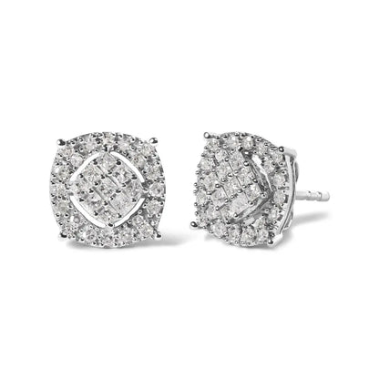 10K White Gold 1/2 Cttw Diamond Cushion Shaped Composite Stud Earrings (I-J Color, I1-I2 Clarity) - Bijoux-NYC Direct