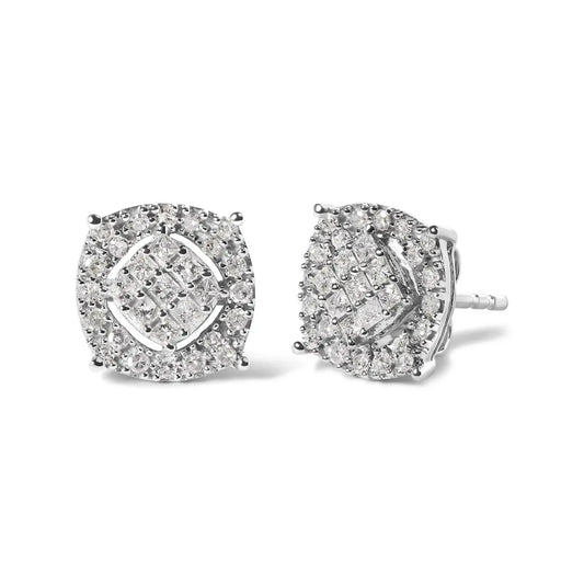 10K White Gold 1/2 Cttw Diamond Cushion Shaped Composite Stud Earrings (I-J Color, I1-I2 Clarity) - Bijoux-NYC Direct