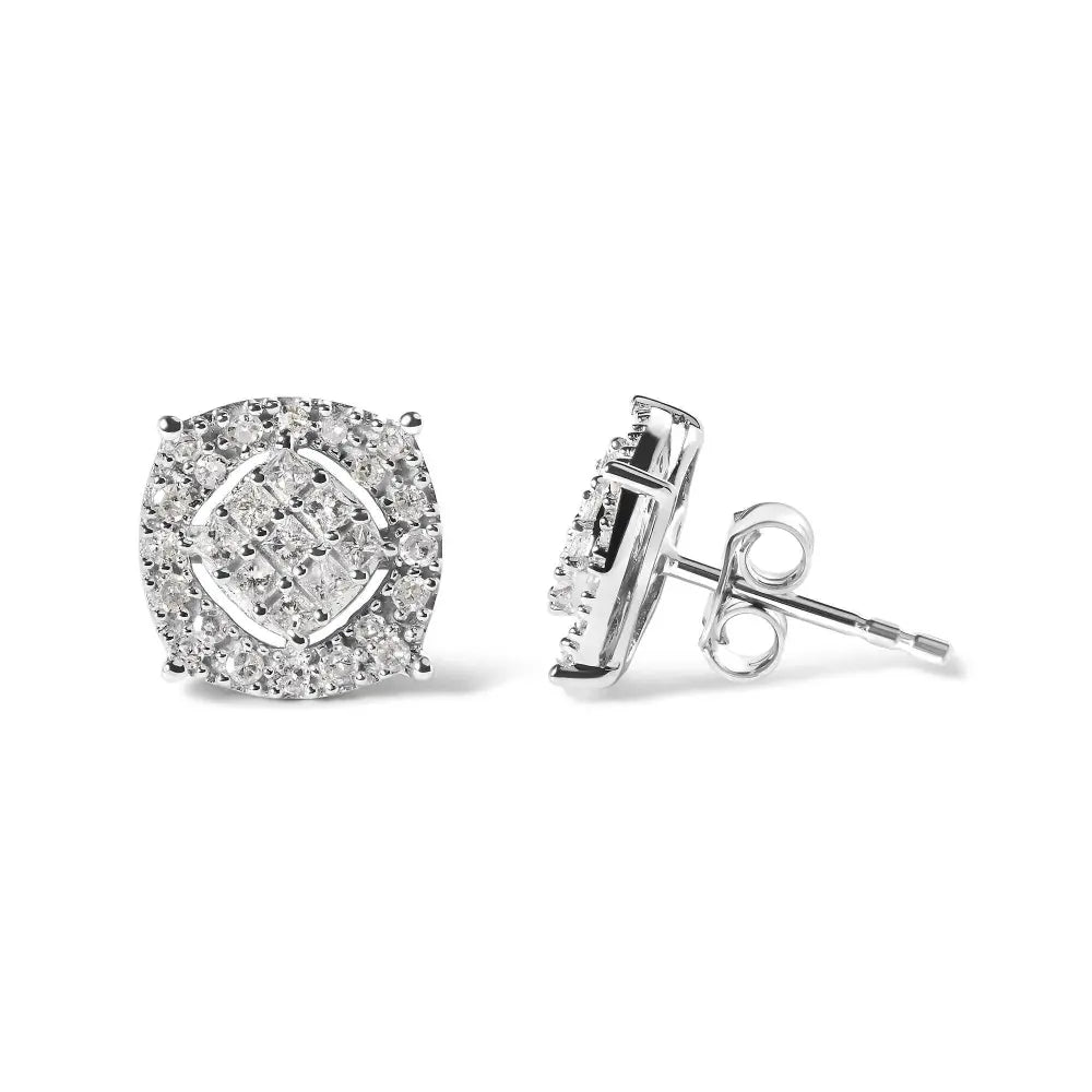 10K White Gold 1/2 Cttw Diamond Cushion Shaped Composite Stud Earrings (I-J Color, I1-I2 Clarity) - Bijoux-NYC Direct