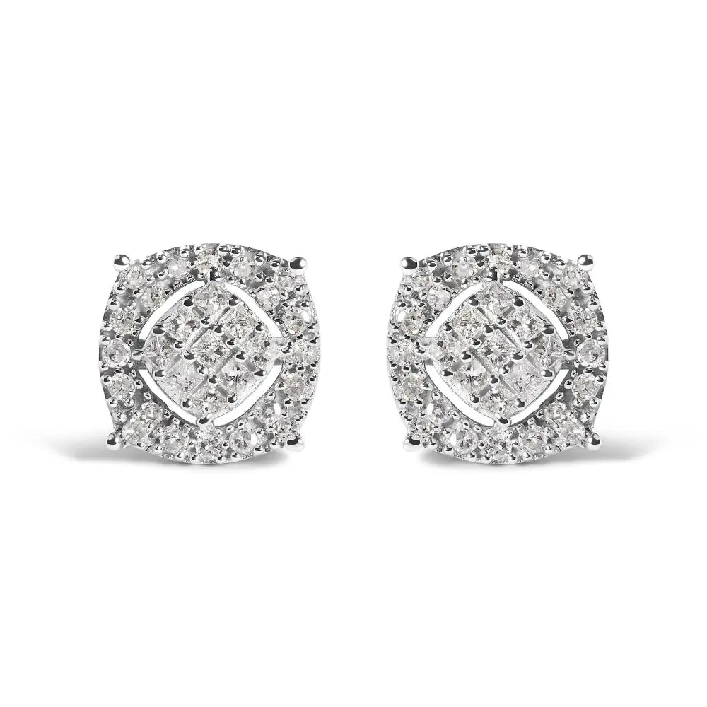 10K White Gold 1/2 Cttw Diamond Cushion Shaped Composite Stud Earrings (I-J Color, I1-I2 Clarity) - Bijoux-NYC Direct
