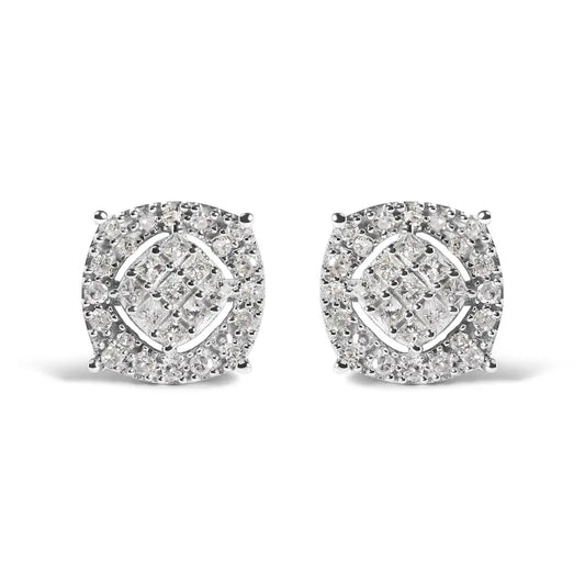 10K White Gold 1/2 Cttw Diamond Cushion Shaped Composite Stud Earrings (I-J Color, I1-I2 Clarity) - Bijoux-NYC Direct
