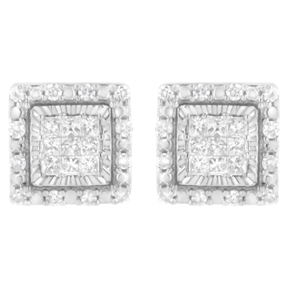 10K White Gold 1/2 cttw Invisible Set Princess-Cut Diamond Square Stud Earring (I-J Color, I1-I2 Clarity) - Bijoux-NYC Direct