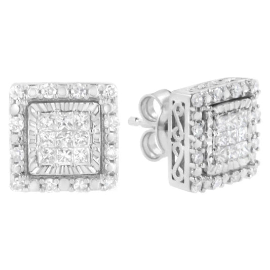 10K White Gold 1/2 cttw Invisible Set Princess-Cut Diamond Square Stud Earring (I-J Color, I1-I2 Clarity) - Bijoux-NYC Direct