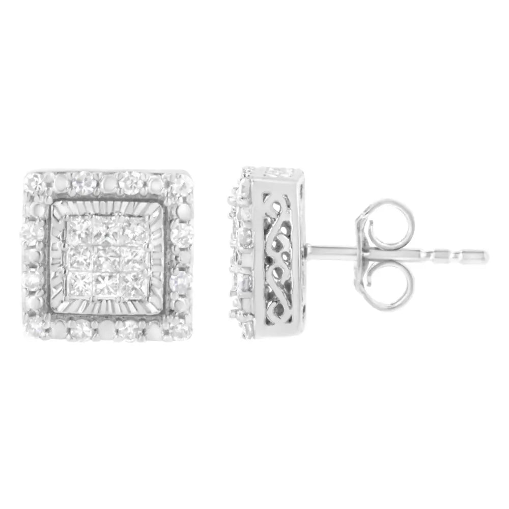 10K White Gold 1/2 cttw Invisible Set Princess-Cut Diamond Square Stud Earring (I-J Color, I1-I2 Clarity) - Bijoux-NYC Direct