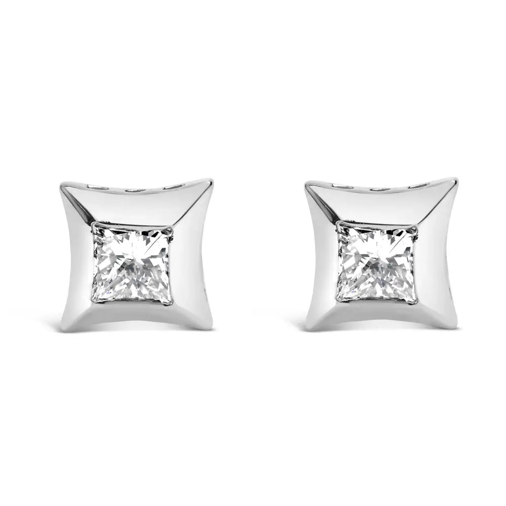 Invisible set princess-cut diamond stud earrings in 10k white gold bijoux-nyc direct