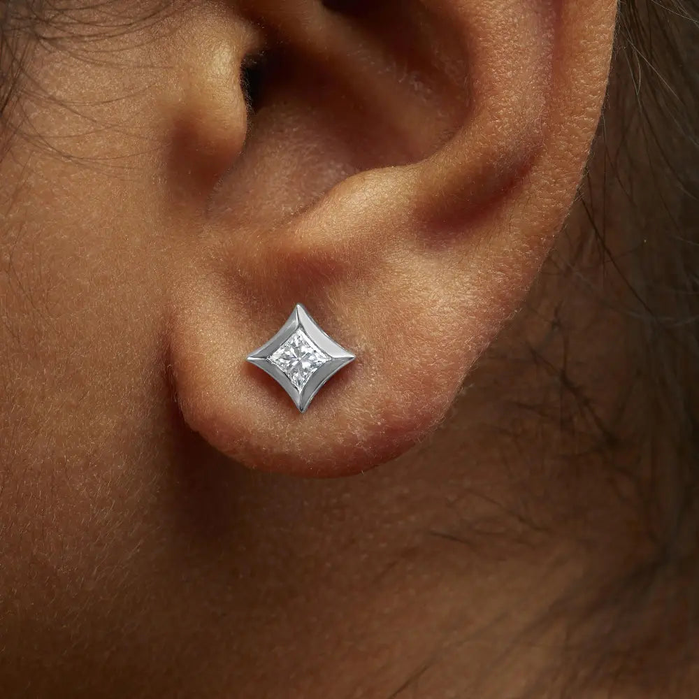 Invisible set princess-cut diamond stud earrings in 10k white gold bijoux-nyc direct