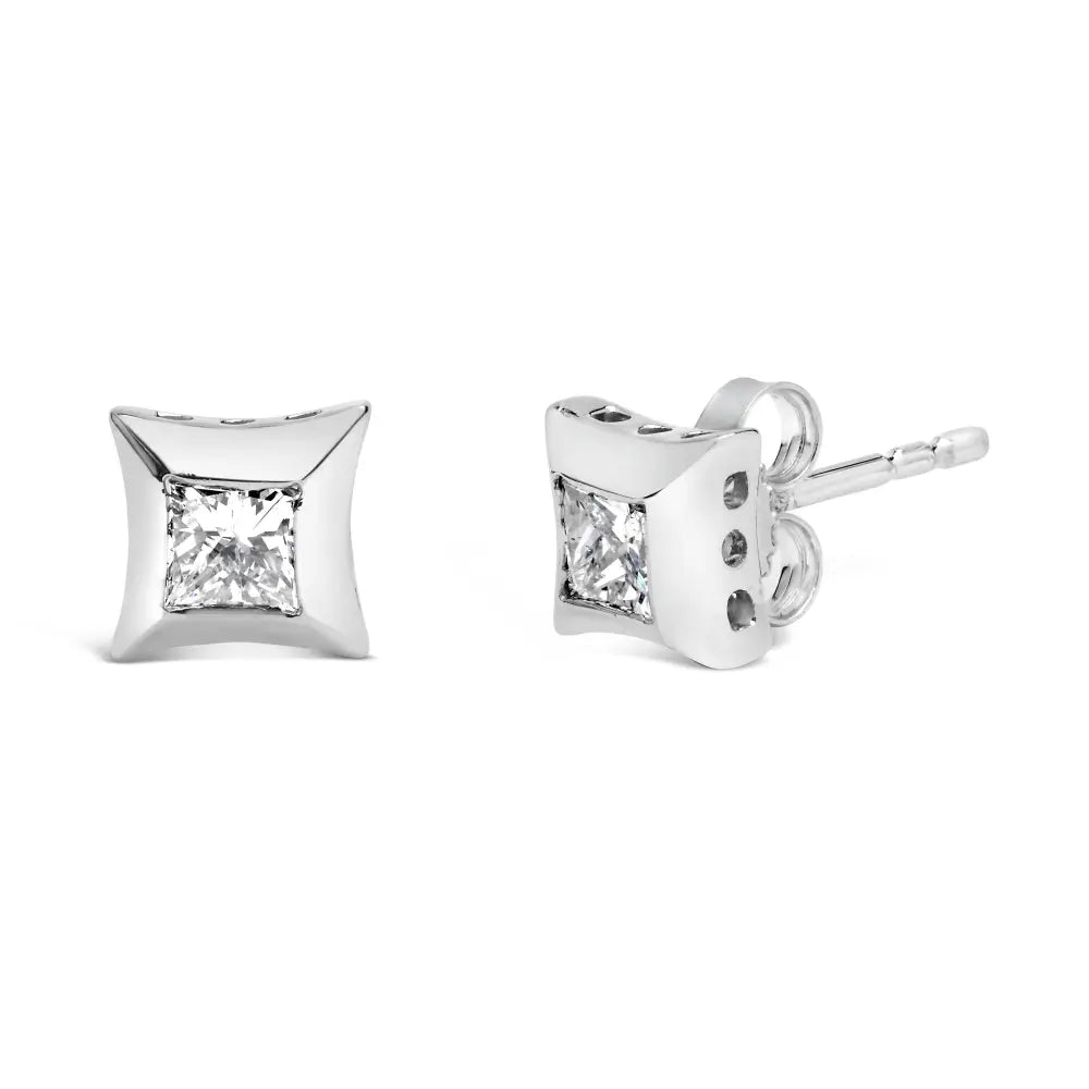Invisible set princess-cut diamond stud earrings in 10k white gold bijoux-nyc direct