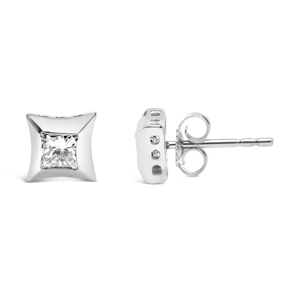 Invisible set princess-cut diamond stud earrings in 10k white gold bijoux-nyc direct