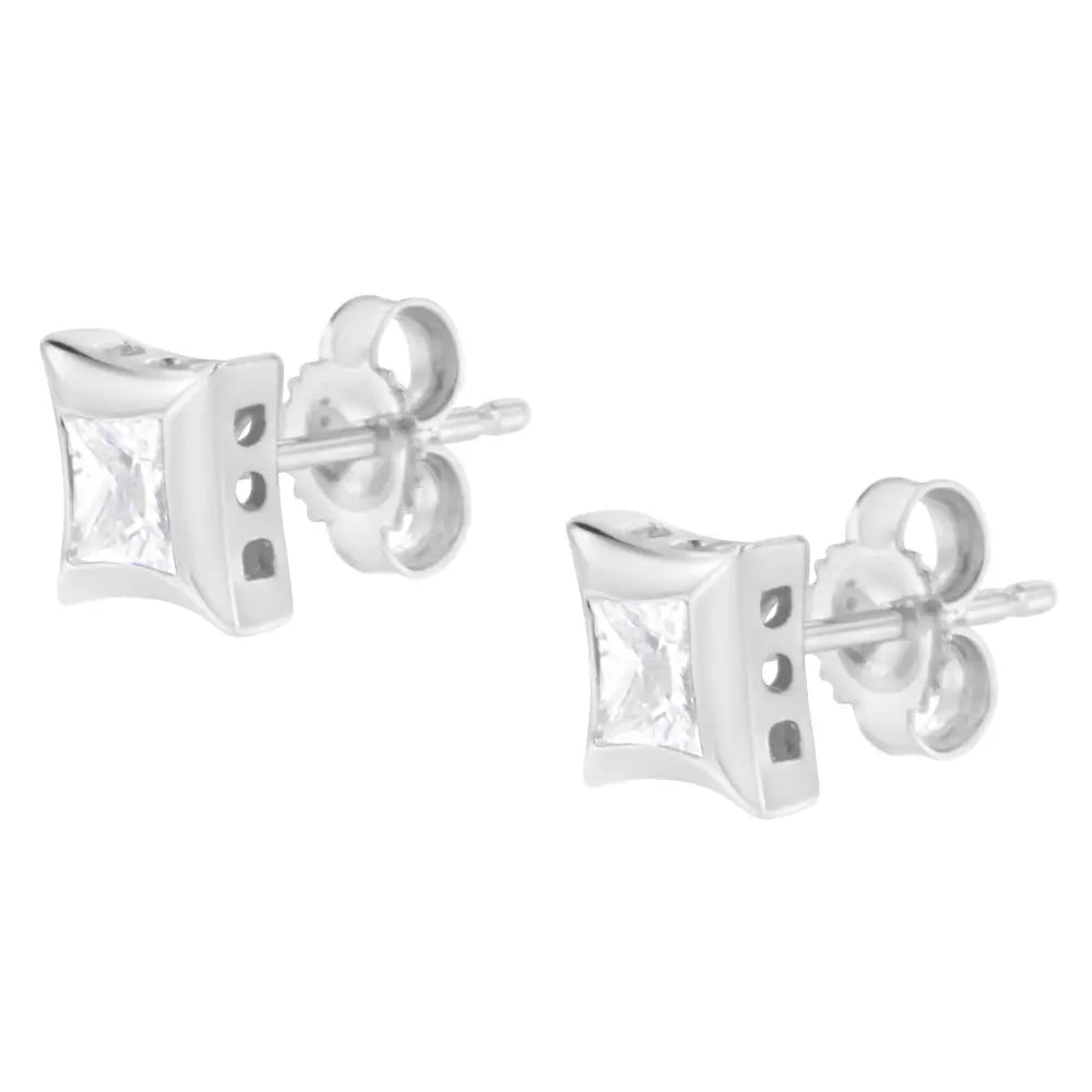 Invisible set princess-cut diamond stud earrings in 10k white gold bijoux-nyc direct