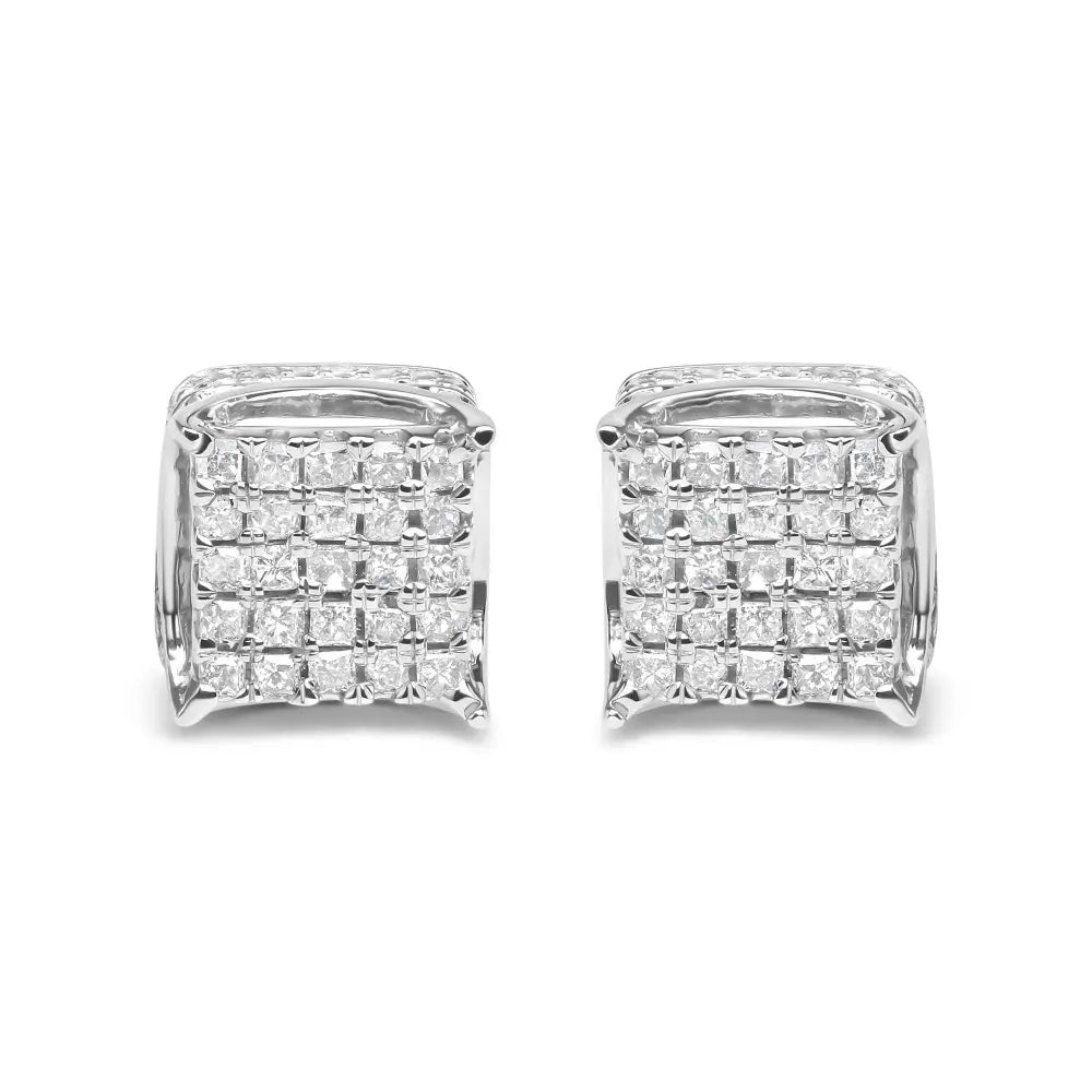 10K White Gold 1/2 Cttw Princess Cut Diamond Square Shaped Multi Stone Stud Earrings (H-I Color, SI1-SI2 Clarity) - Bijoux-NYC Direct