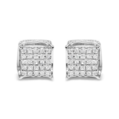 10K White Gold 1/2 Cttw Princess Cut Diamond Square Shaped Multi Stone Stud Earrings (H-I Color, SI1-SI2 Clarity) - Bijoux-NYC Direct