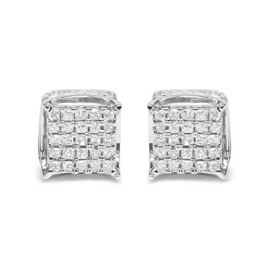 10K White Gold 1/2 Cttw Princess Cut Diamond Square Shaped Multi Stone Stud Earrings (H-I Color, SI1-SI2 Clarity) - Bijoux-NYC Direct
