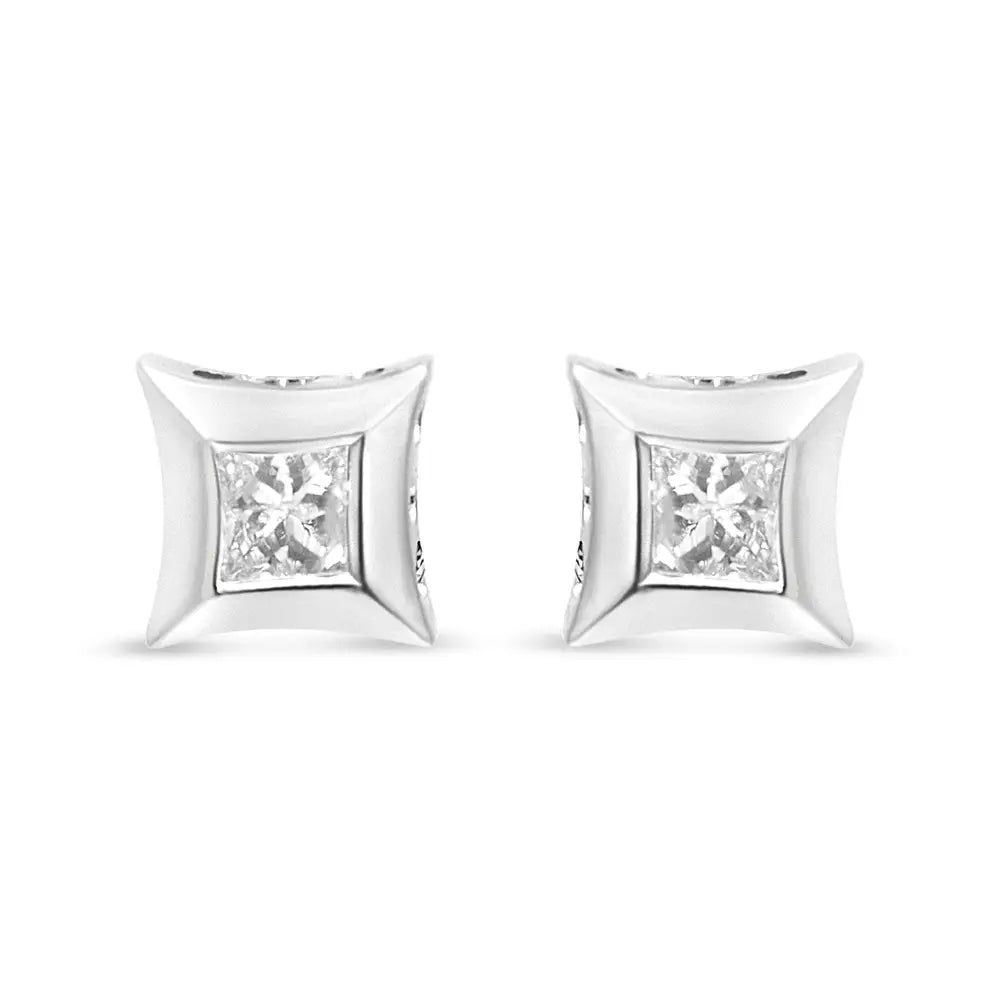10k white gold 1/3 cttw invisible princess cut diamond stud earrings bijoux-nyc direct