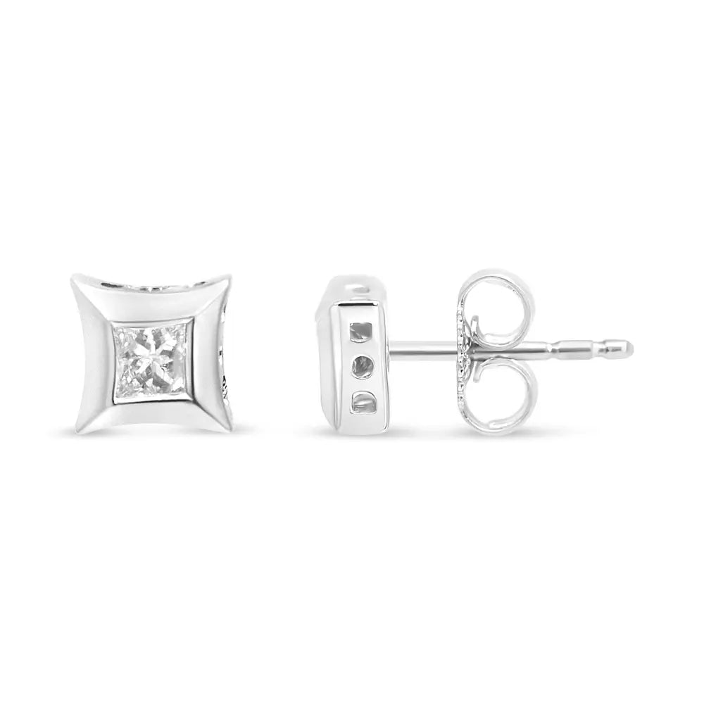 10k white gold 1/3 cttw invisible princess cut diamond stud earrings bijoux-nyc direct