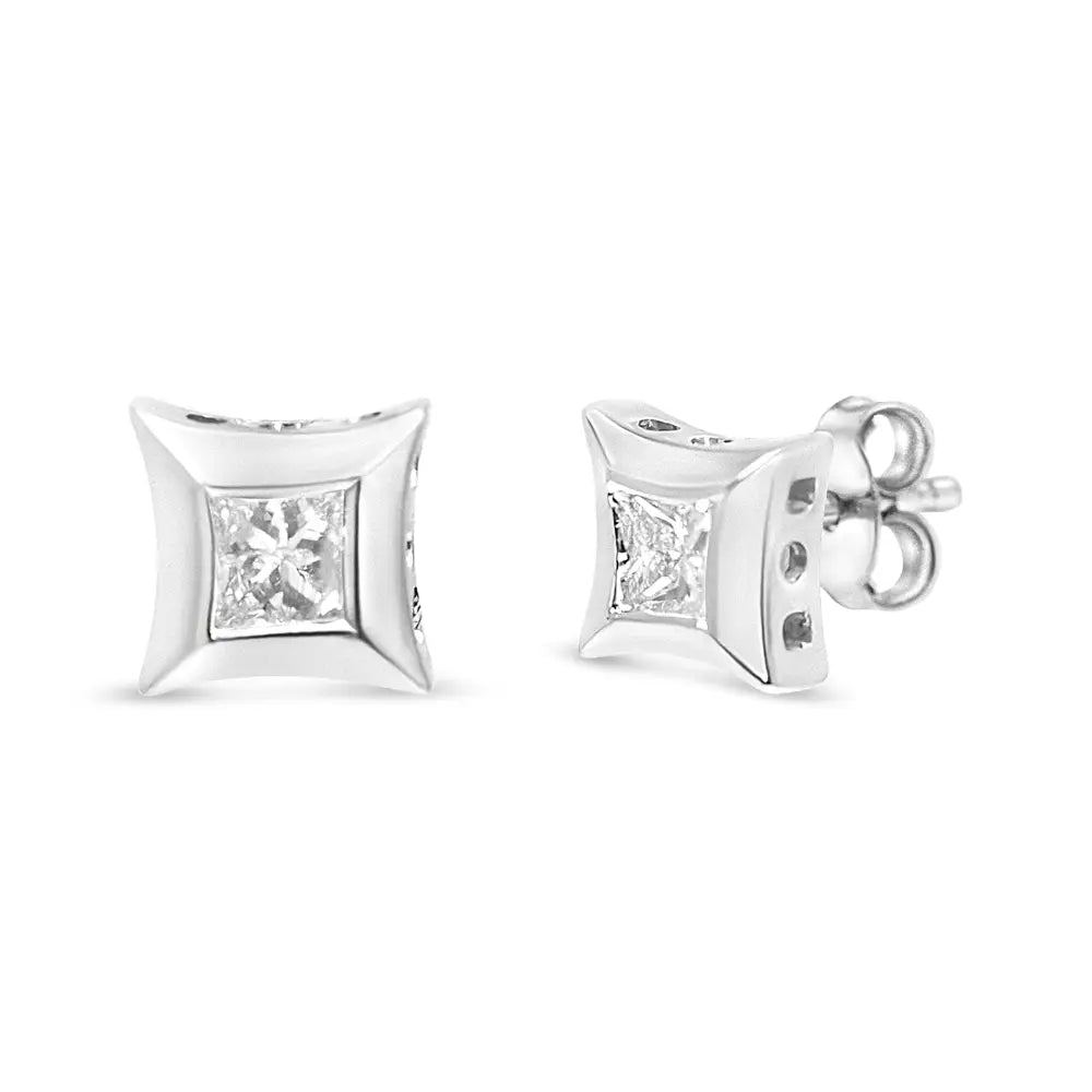 10k white gold 1/3 cttw invisible princess cut diamond stud earrings bijoux-nyc direct