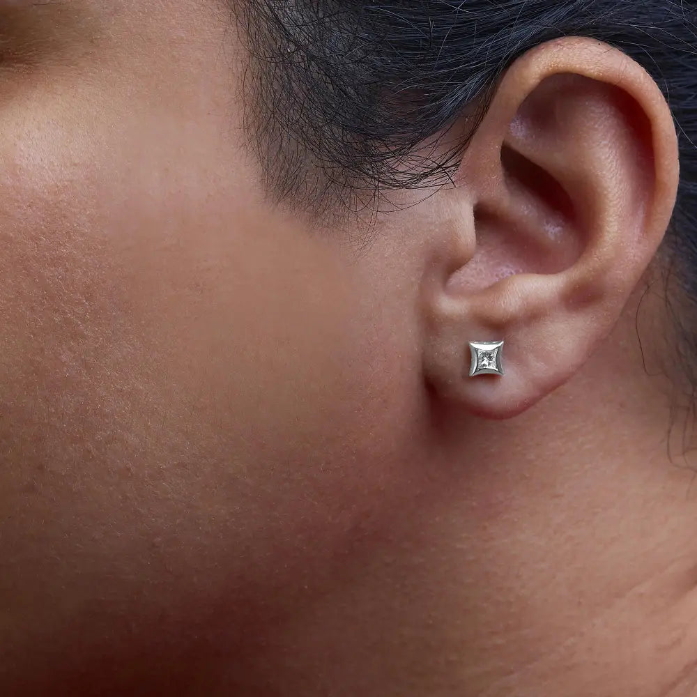 10k white gold 1/3 cttw invisible princess cut diamond stud earrings bijoux-nyc direct
