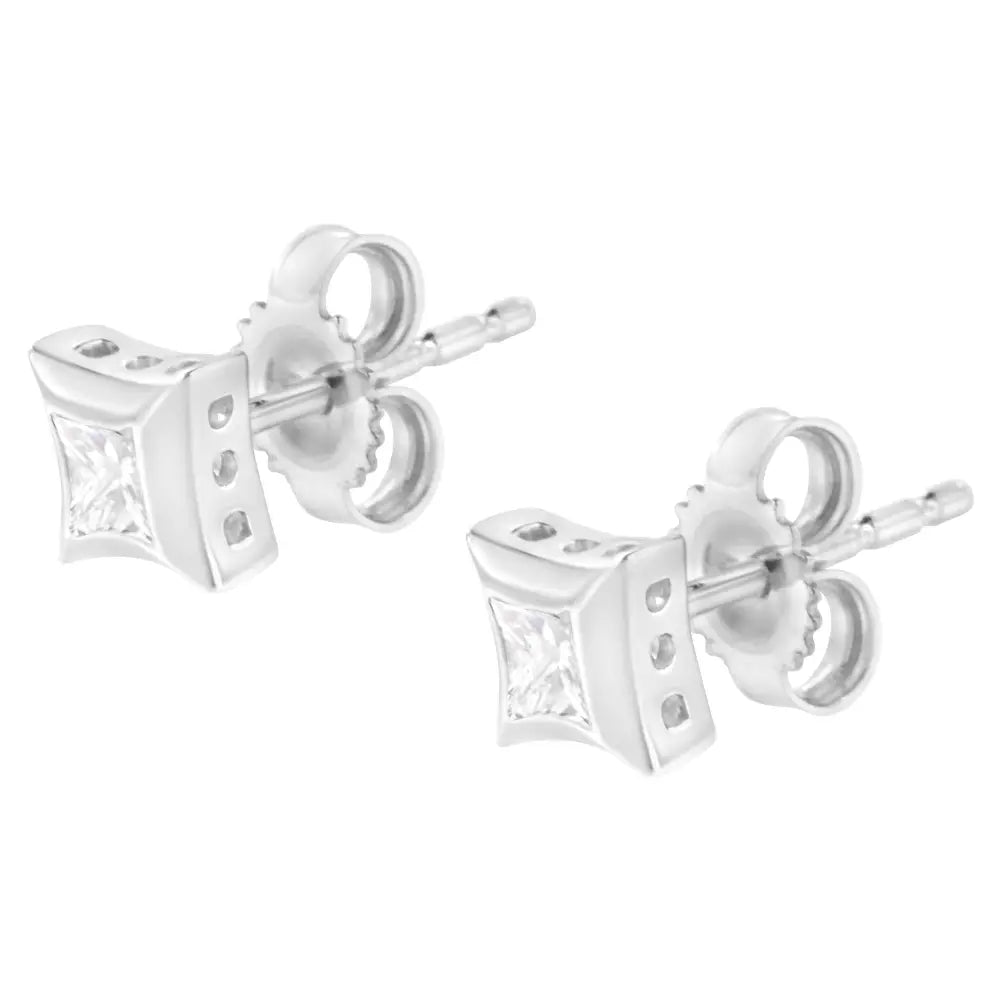 10k white gold 1/3 cttw invisible princess cut diamond stud earrings bijoux-nyc direct