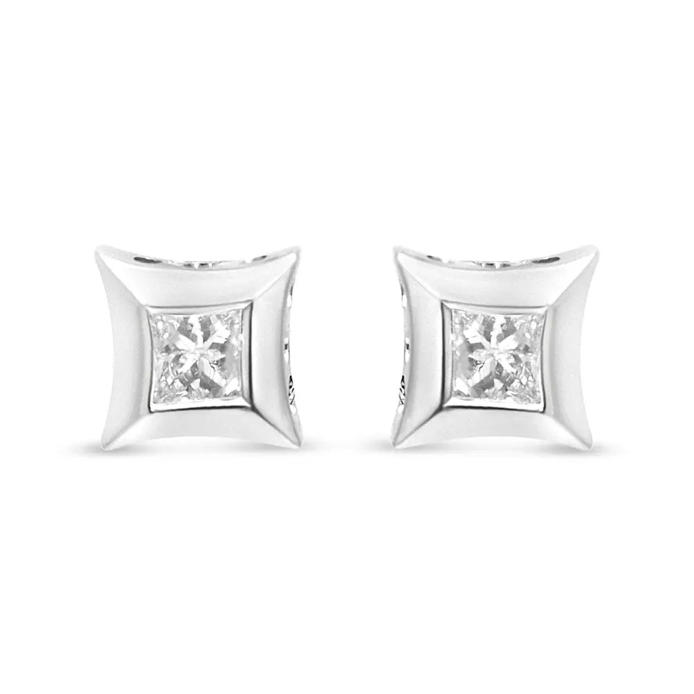 10K White Gold 1/3 Cttw Invisible Set Style Princess-Cut Diamond Stud Earrings (H-I Color, SI2-I1 Clarity) - Bijoux-NYC Direct