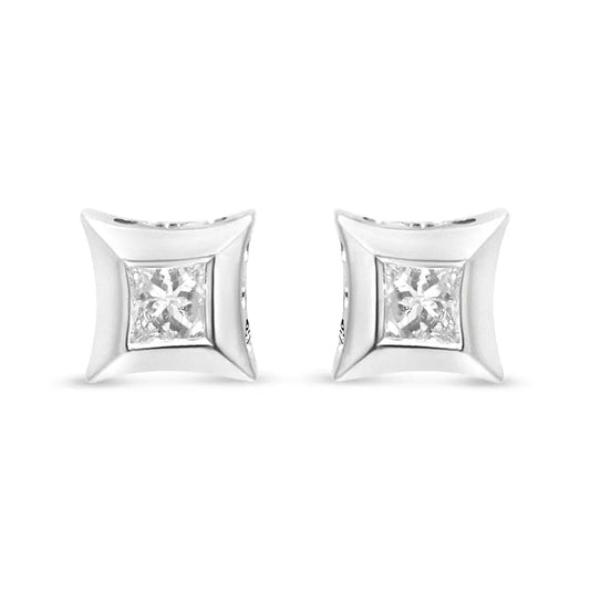 10K White Gold 1/3 Cttw Invisible Set Style Princess-Cut Diamond Stud Earrings (H-I Color, SI2-I1 Clarity) - Bijoux-NYC Direct